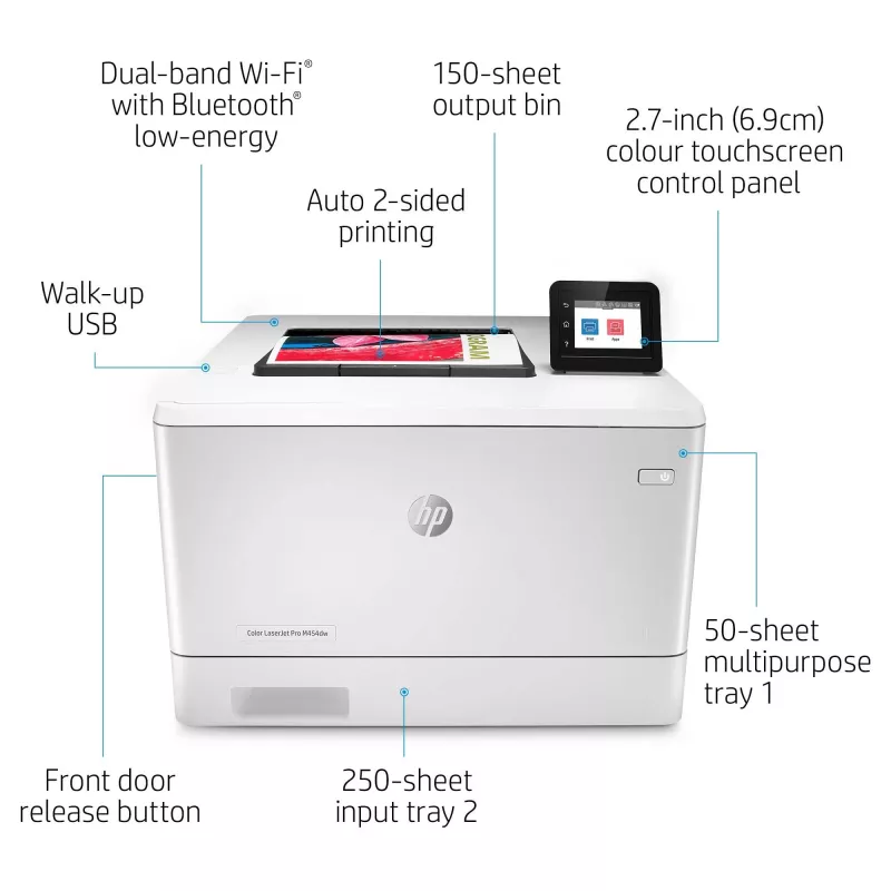 HP Color LaserJet Pro M454dw, tlač, predný USB port na tlač; obojstranná tlač
