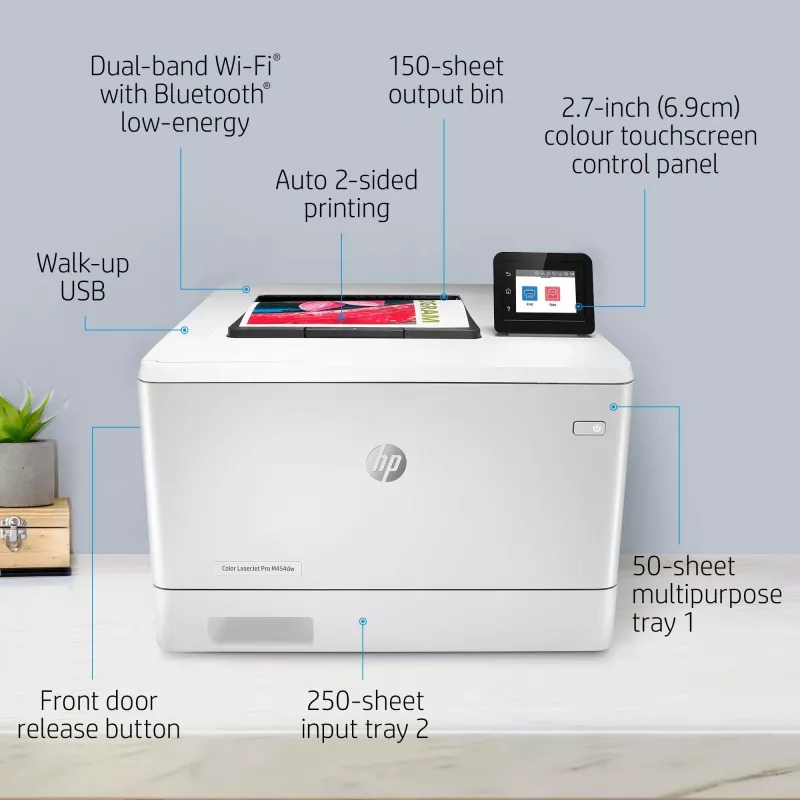 HP Color LaserJet Pro M454dw, tlač, predný USB port na tlač; obojstranná tlač