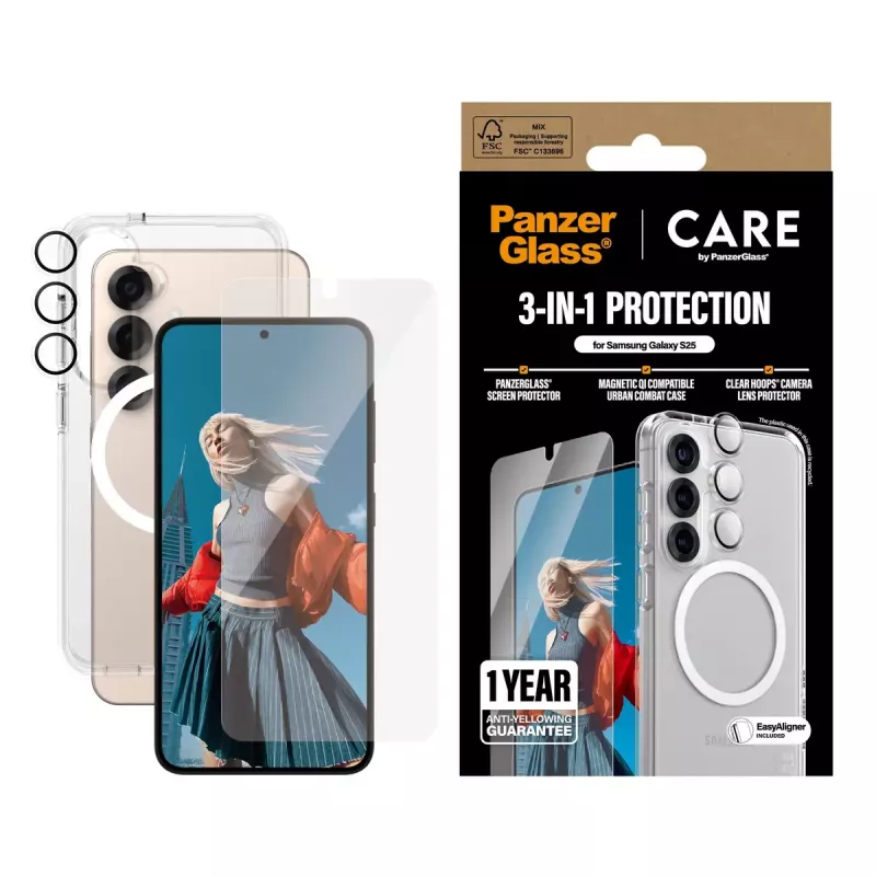 PanzerGlass ® | CARE by ® Flagship 3-in-1 sada Samsung Galaxy S25