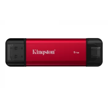 Externý SSD Kingston 1 TB Dual USB-A/USB-C Portable SSD — USB 3.2 Gen 2, čítanie 1050 MB/s, zápis 950 MB/s, čierna/červená