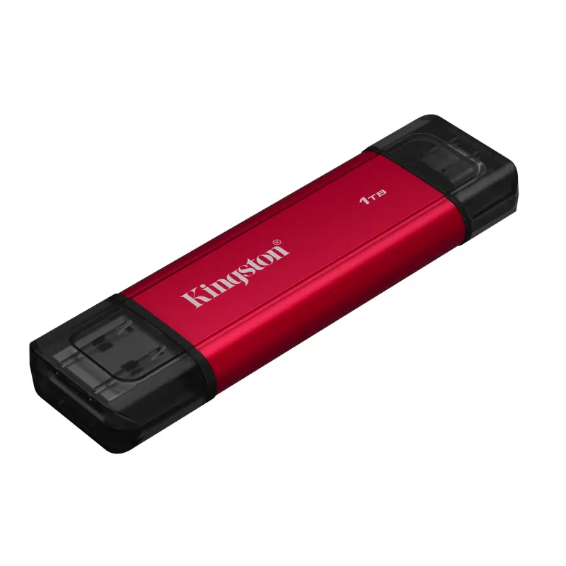 Externý SSD Kingston 1 TB Dual USB-A/USB-C Portable SSD — USB 3.2 Gen 2, čítanie 1050 MB/s, zápis 950 MB/s, čierna/červená