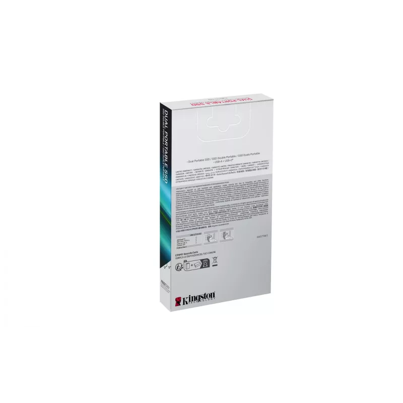 Externý SSD Kingston 1 TB Dual USB-A/USB-C Portable SSD — USB 3.2 Gen 2, čítanie 1050 MB/s, zápis 950 MB/s, čierna/červená