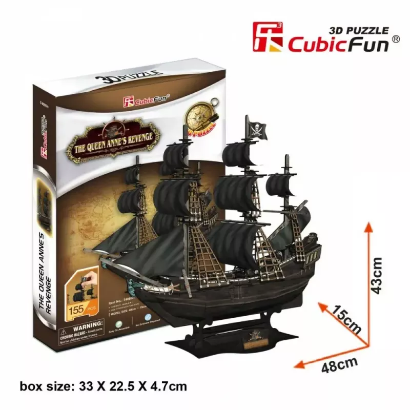 3D puzzle CubicFun pirátska loď 'Queen Anne's Revenge' model T4005H, lepenková stavebnica