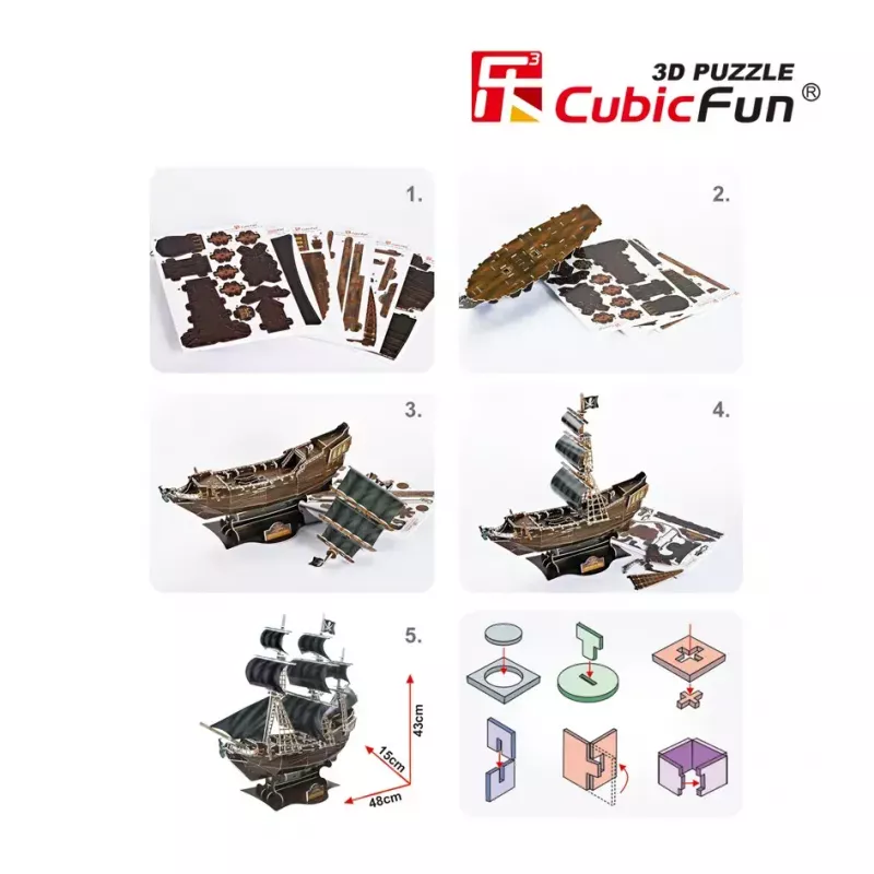 3D puzzle CubicFun pirátska loď 'Queen Anne's Revenge' model T4005H, lepenková stavebnica