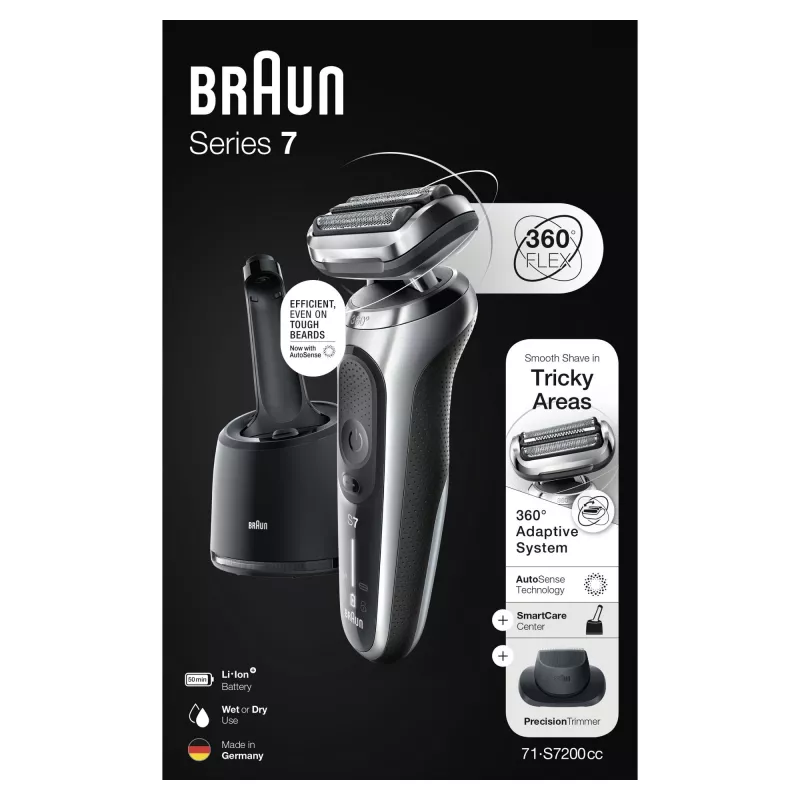 Fóliový holiaci strojček Braun Series 7 71-S7200c čierna strieborná lítium-iónová 50 min