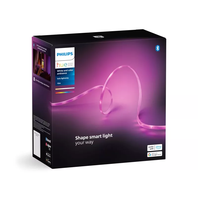 Philips Hue Solo Lightstrip 10 m LED pásik, White and Color Ambiance, 20 W, Bluetooth/Zigbee, IP20, kábel 1,5 m, 14 x 4,5 mm