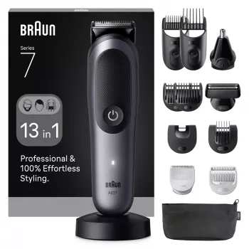 Strihač BRAUN 80789908 tmavosivý — 21 nastavení dĺžky, lítium-iónový, 120 min. výdrž, sieťová/batériová prevádzka