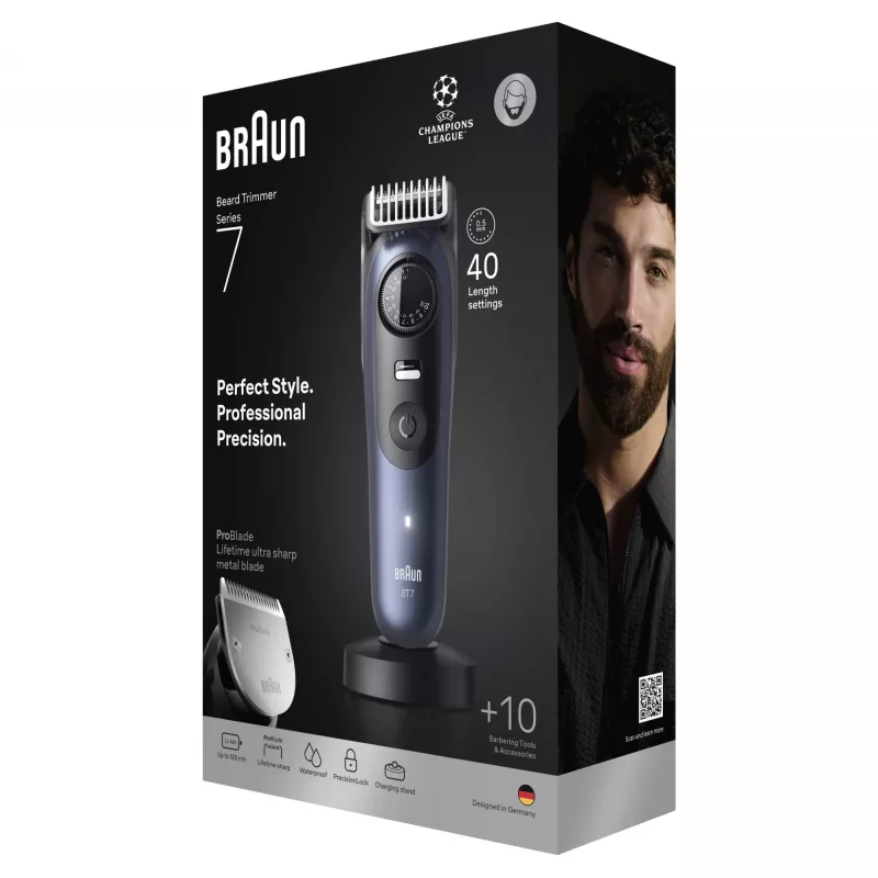 Strihač brady Braun BeardTrimmer 7 BT7540 0.5-20 mm batéria čierna modrá