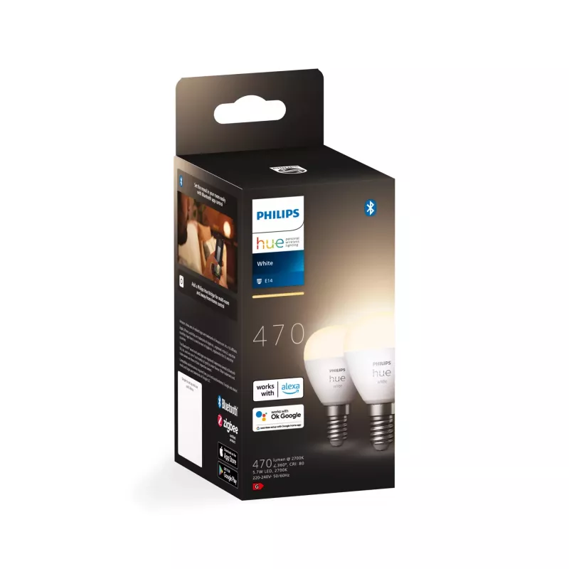 Philips Hue White E14 Luster LED žiarovka, P45, 5,7 W, 470 lm (2 ks)