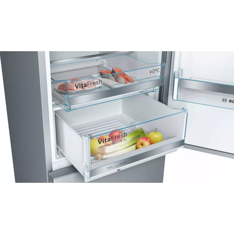 Bosch Serie 6 KGE39AICA chladnička s mrazničkou, voľne stojaca, 343 l (249 l + 94 l), 201 cm, energetická trieda C, nehrdzavejúca oceľ