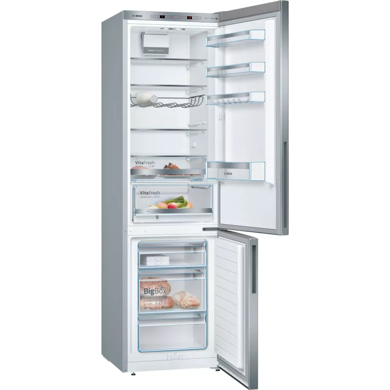 Bosch Serie 6 KGE39AICA chladnička s mrazničkou, voľne stojaca, 343 l (249 l + 94 l), 201 cm, energetická trieda C, nehrdzavejúca oceľ