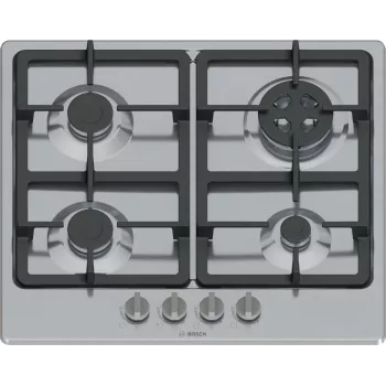 Vstavaná plynová varná doska Bosch Serie 4 PGH6B5K90, 4 zóny, nerez, 60 cm, otočné ovládače, wok horák