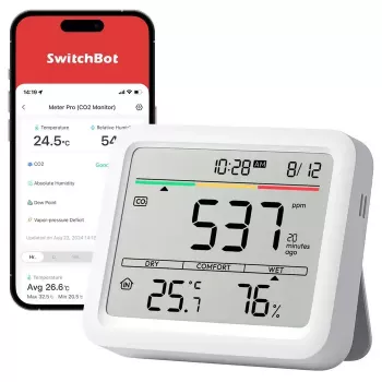 CO2 monitor SwitchBot Meter Pro — meranie CO2, teploty a vlhkosti, LCD, batéria (AA), ABS puzdro, 5 V, teplotný rozsah -20–80°C