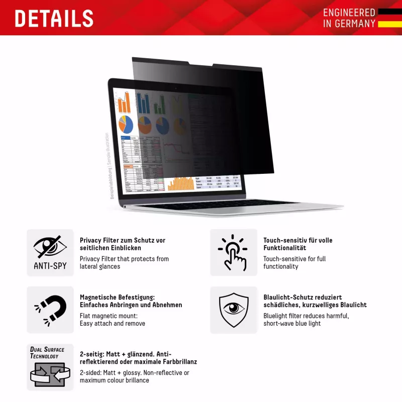 Displex PRIVACY SAFE magnetický 2-Way filter na ochranu súkromia pre MacBook Air 13,6