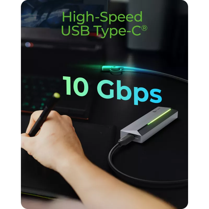 ICY BOX M.2 SATA/NVMe SSD puzdro s USB 3.2 Gen 2 Type-C a RGB osvetlením