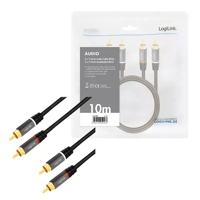 Audio kábel LogiLink CA1209 10 m 2x RCA čierny