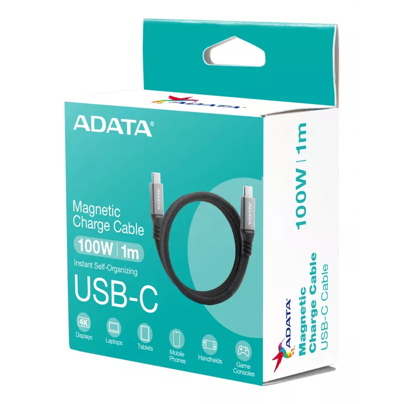 USB C na USB C dátový kábel ADATA CACCU3-100W-100AN-BK — USB 3.2 Gen 2 (10 Gbit/s), 1 m, čierny