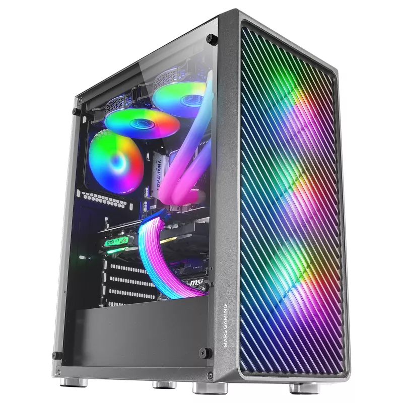 Mars Gaming MC-F čierna, ATX herná semitower, bočné okno z tvrdeného skla, predná kovová mriežka, 4x 120mm ARGB ventilátory