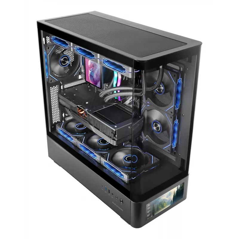 PC skriňa TACENS Mars Gaming MCLCDPRO Midi Tower – čierna, IPS 7,2 palca displej, napájací zdroj dole, podpora ATX/Micro‑ATX/Mini‑ITX