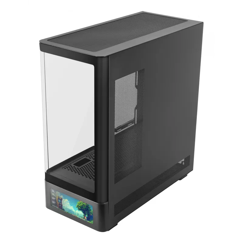 PC skriňa TACENS Mars Gaming MCLCDPRO Midi Tower – čierna, IPS 7,2 palca displej, napájací zdroj dole, podpora ATX/Micro‑ATX/Mini‑ITX
