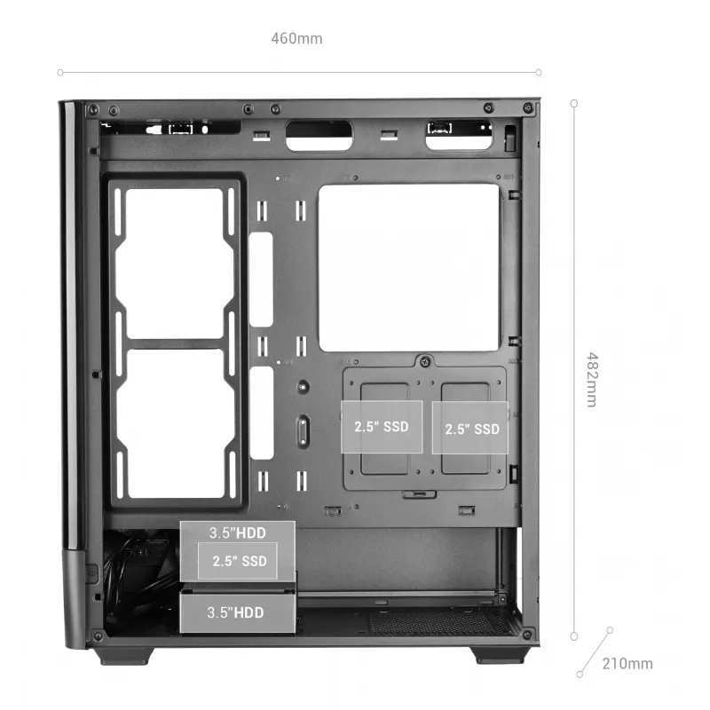 PC skriňa TACENS Mars Gaming MCLCDPRO Midi Tower – čierna, IPS 7,2 palca displej, napájací zdroj dole, podpora ATX/Micro‑ATX/Mini‑ITX