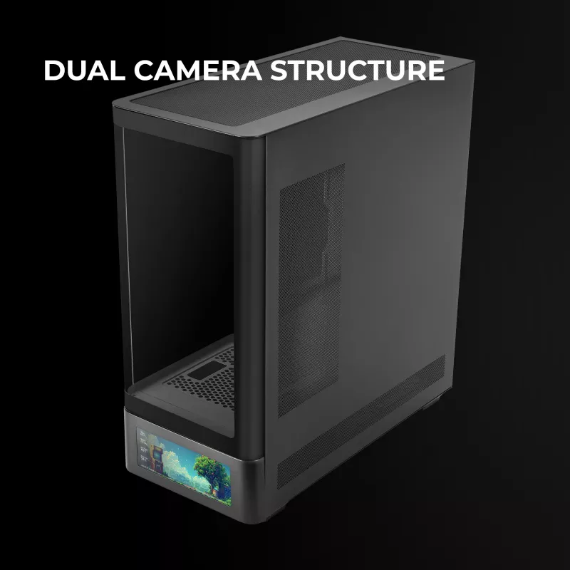 PC skriňa TACENS Mars Gaming MCLCDPRO Midi Tower – čierna, IPS 7,2 palca displej, napájací zdroj dole, podpora ATX/Micro‑ATX/Mini‑ITX