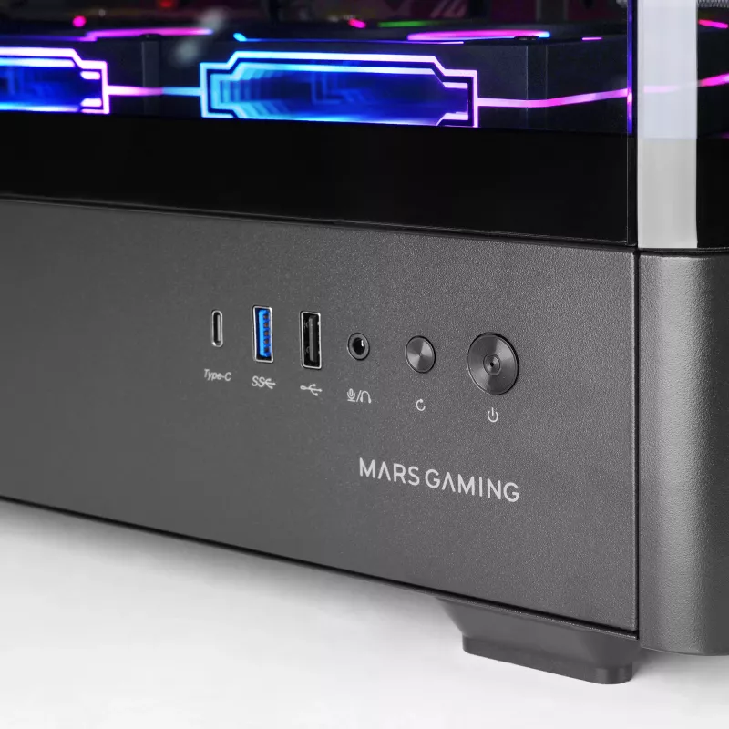PC skriňa TACENS Mars Gaming MCLCDPRO Midi Tower – čierna, IPS 7,2 palca displej, napájací zdroj dole, podpora ATX/Micro‑ATX/Mini‑ITX