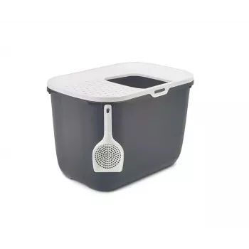 Mačacie WC s horným vstupom Savic Hop In, plast, antracitová/biela, 585×390×395 mm