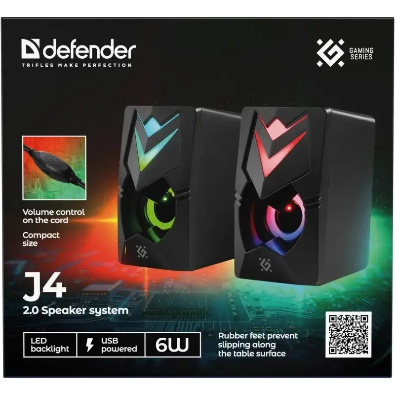 PC reproduktory DEFENDER J4 2.0 6W LED USB, 3,5 mm, 90–20000 Hz, čierne