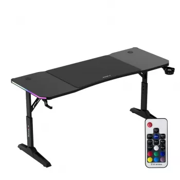 Herný stôl huzaro Hero 4.6 RGB — čierna obdĺžniková doska 1600×600 mm, výška 560–790 mm, H nohy, RGB osvetlenie