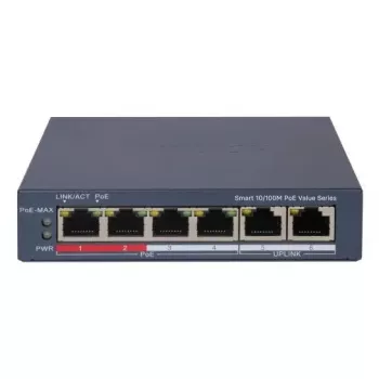 Sieťový switch Hikvision DS-3E1106P-EI — 6-portový PoE Ethernet switch, unmanaged, 10/100 Mbit/s