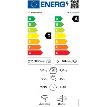 LG F4DR509SBW práčka so sušičkou voľne stojaca predné plnenie čierna, biela
