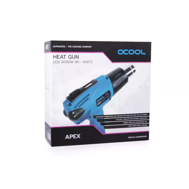Teplovzdušná pištoľ Alphacool 10178 650 °C 2000 W čierna modrá