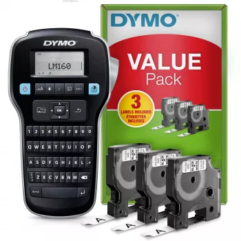 DYMO LabelManager 160 tlačiareň etikiet štartovacia sada s 3 kotúčmi D1 etiketových pások | ručná tlačiareň etikiet | QWERTY klávesnica | ideálna do kancelárie alebo domácnosti