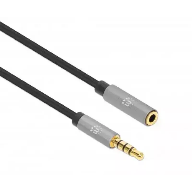 3,5 mm predlžovací kábel Manhattan 1m konektor samec/samica tenký dizajn čierny/strieborný
