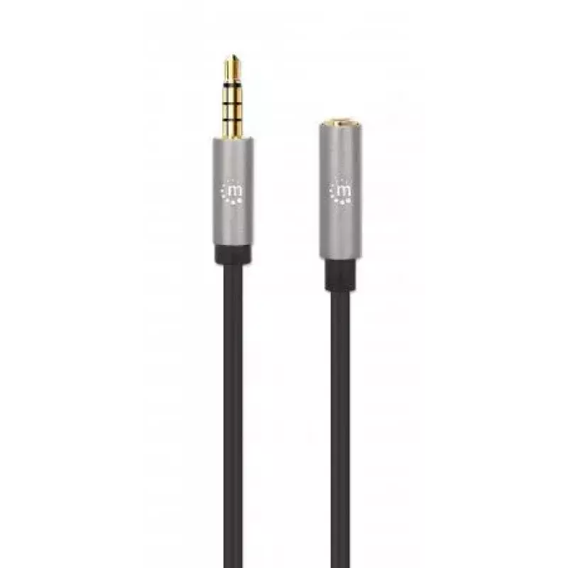 3,5 mm predlžovací kábel Manhattan 1m konektor samec/samica tenký dizajn čierny/strieborný