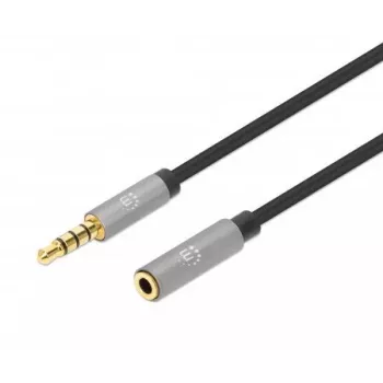 3,5 mm predlžovací kábel Manhattan 1m konektor samec/samica tenký dizajn čierny/strieborný
