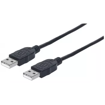 Manhattan USB-A na USB-A kábel, 1 m, konektor samec na konektor samec, 480 Mbit/s (USB 2.0), Hi-Speed USB, čierny, doživotná záruka, zodpovedá USB2AA1M.