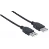 Manhattan USB-A na USB-A kábel, 1 m, konektor samec na konektor samec, 480 Mbit/s (USB 2.0), Hi-Speed USB, čierny, doživotná záruka, zodpovedá USB2AA1M.