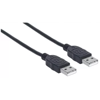 Manhattan USB-A na USB-A kábel, 1 m, konektor samec na konektor samec, 480 Mbit/s (USB 2.0), Hi-Speed USB, čierny, doživotná záruka, zodpovedá USB2AA1M.