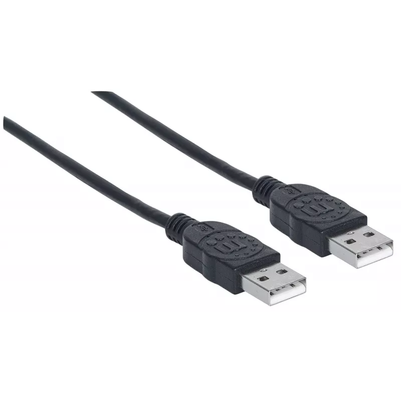 Manhattan USB-A na USB-A kábel, 1 m, konektor samec na konektor samec, 480 Mbit/s (USB 2.0), Hi-Speed USB, čierny, doživotná záruka, zodpovedá USB2AA1M.