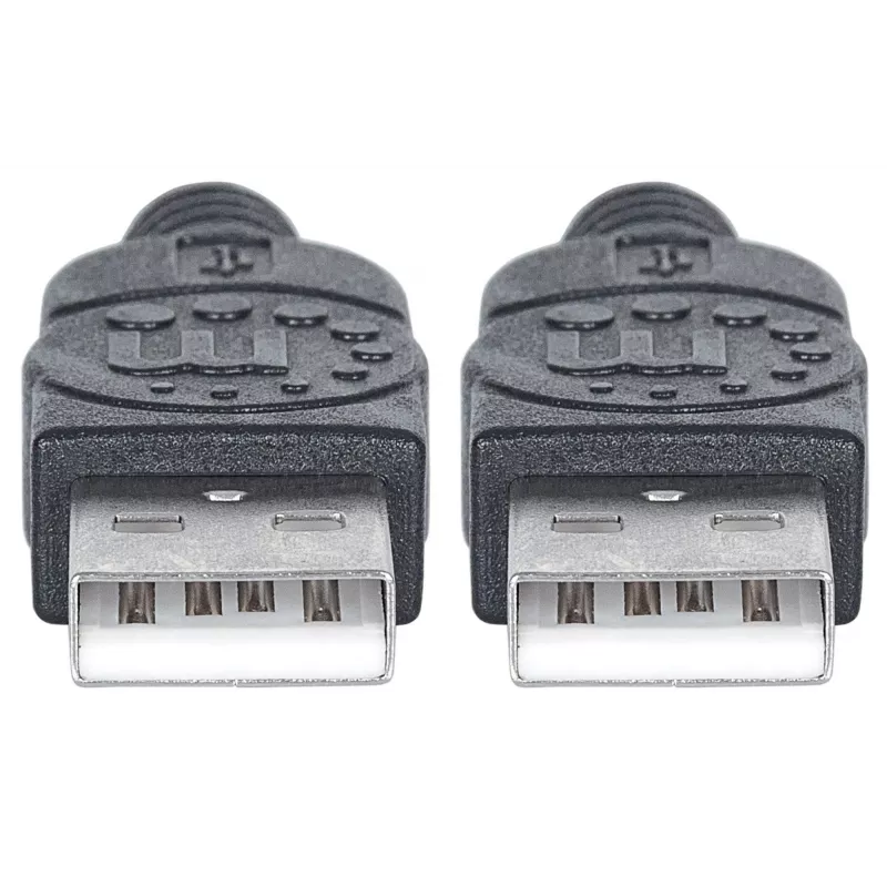 Manhattan USB-A na USB-A kábel, 1 m, konektor samec na konektor samec, 480 Mbit/s (USB 2.0), Hi-Speed USB, čierny, doživotná záruka, zodpovedá USB2AA1M.