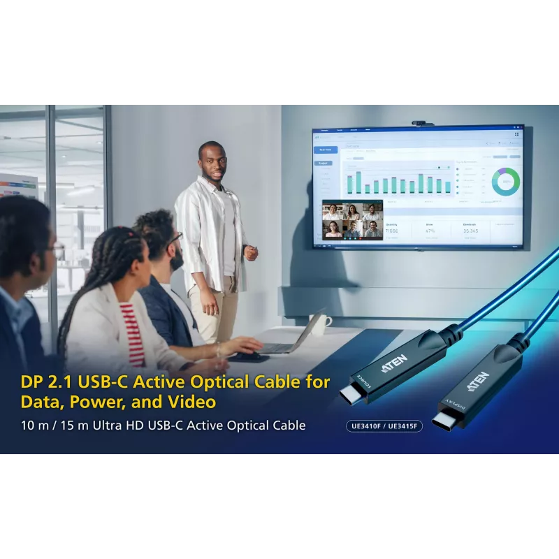 USB-C AOC kábel ATEN UE3410F-AT, 10 m, USB-C na USB-C, 10 Gbit/s, čierny