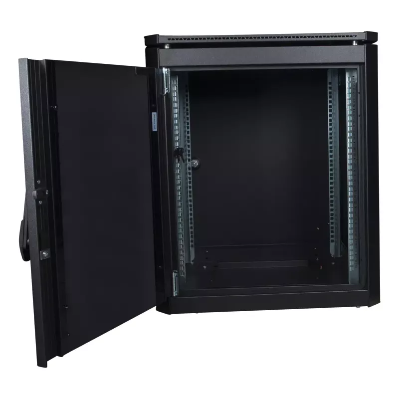 Voľne stojaci rack Lanview RDL12U66BL — 12U, 600 kg, zámok na kľúč, nastaviteľné nožičky, manažment káblov, IP40, čierny