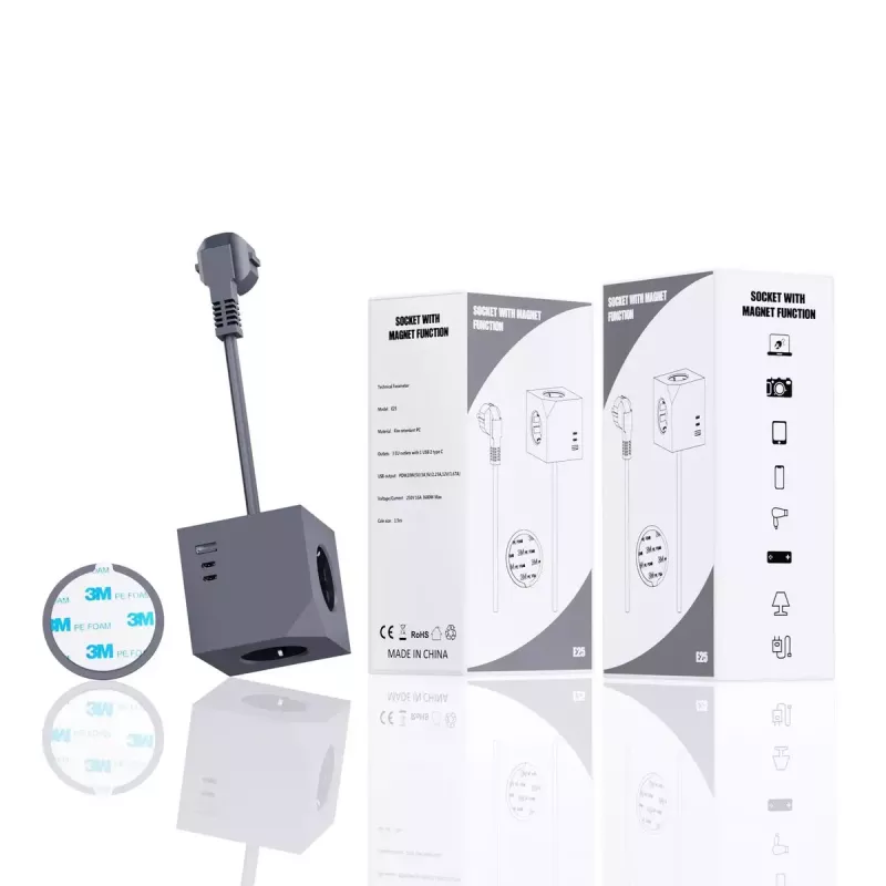 MicroConnect Power Cube, 3 zásuvky Schuko, magnetický
