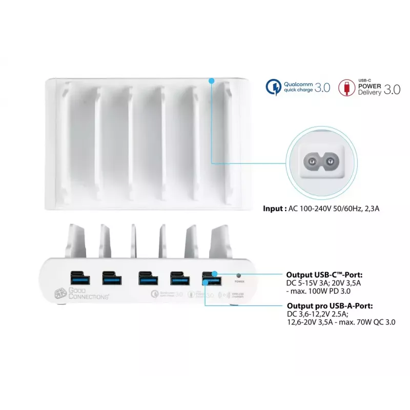 Voľne stojaca nabíjacia stanica Alcasa PCA-D006W biela 110W 100-240V