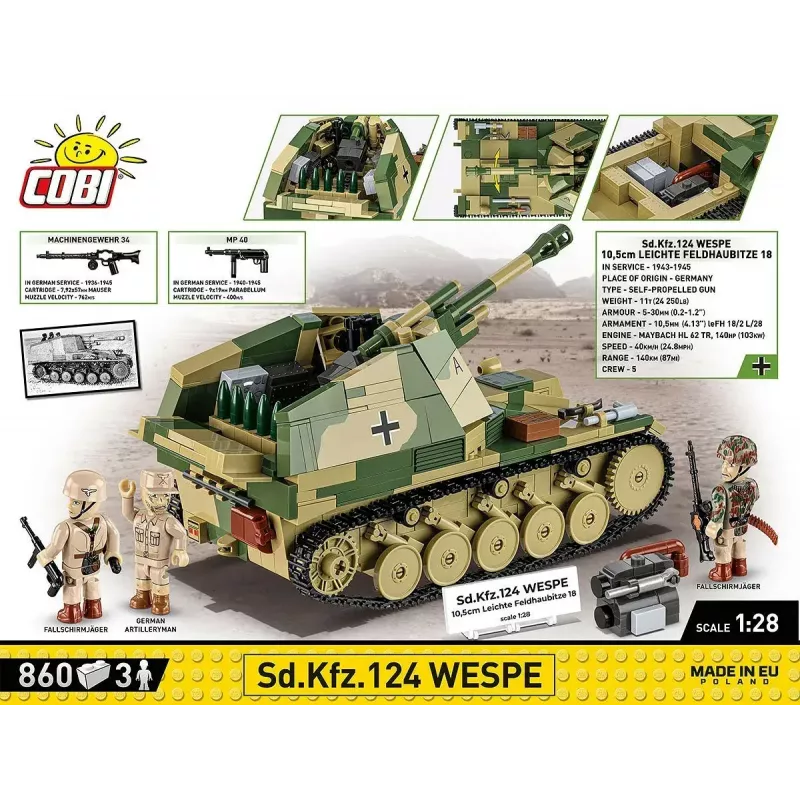 Cobi stavebnica SD.KFZ.124 Wespe modelová stavebnica, 860 dielikov