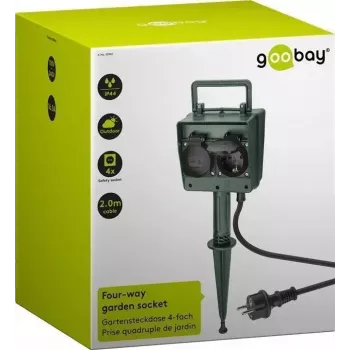 Predlžovací kábel Goobay 55943 2m 2 AC zásuvky outdoor čierny zelený