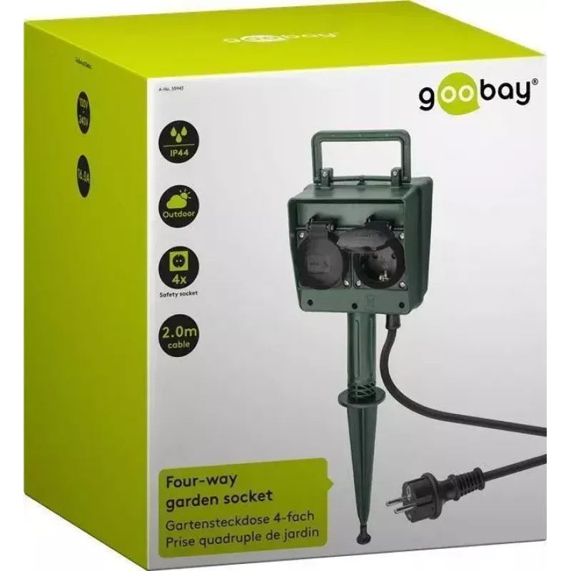 Predlžovací kábel Goobay 55943 2m 2 AC zásuvky pre vonkajšie použitie čierny zelený