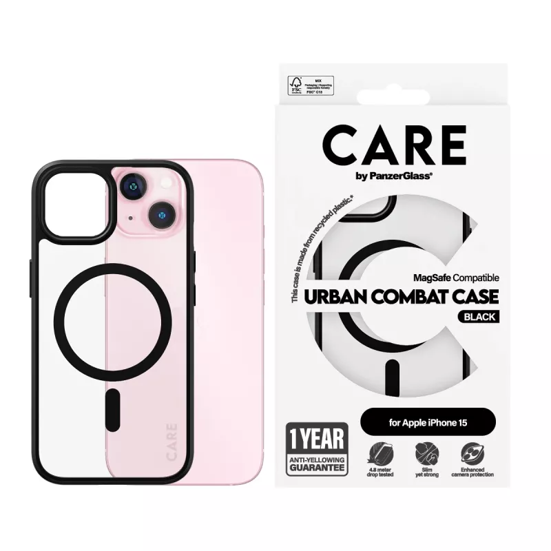 Kryt PanzerGlass CARE by Flagship puzdro transparentné Urban Combat čierna MagSafe iPhone 15
